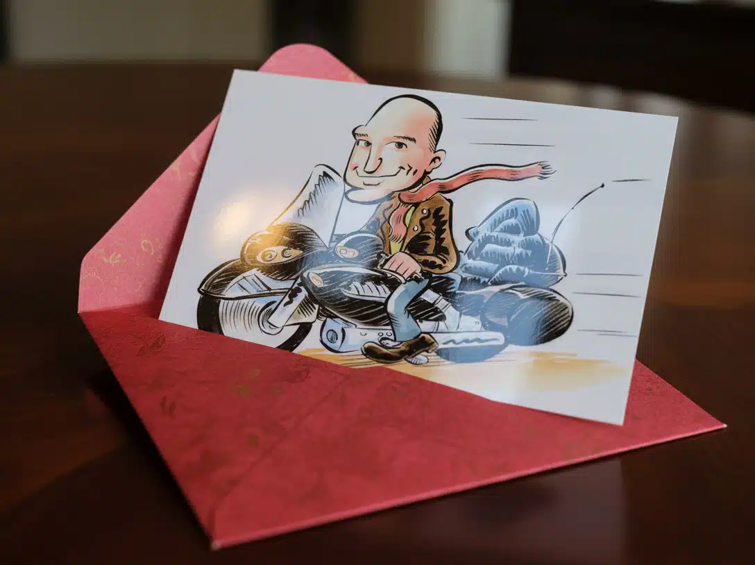Poster personalizzato con una caricatura di motociclista